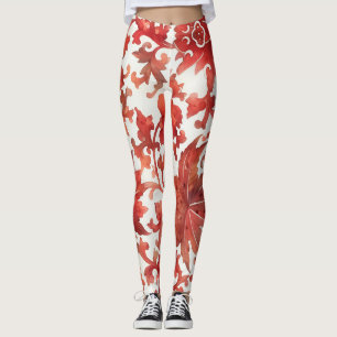 Vintager Stil Orange Red Blume Blumenmuseum Leggings