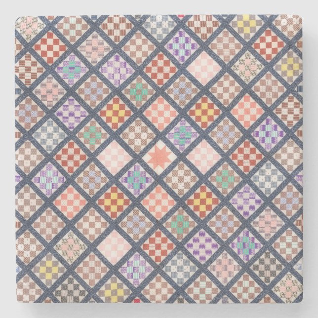 Vintager Stil Quilt Squares Kunstmarmor Steinuntersetzer (Vorderseite)