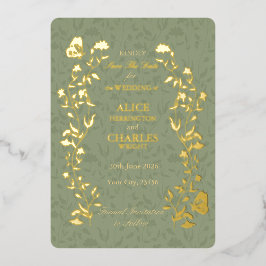 Vintager Stil Sage Ggreen Save the Date Folieneinladung