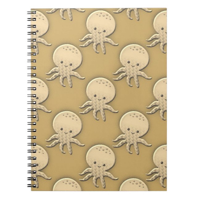 Vintager Stil Sepia Baby Octopus Muster Notizblock (Vorderseite)