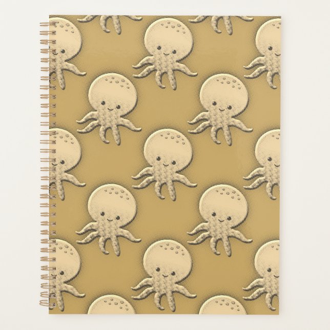 Vintager Stil Sepia Baby Octopus Muster Planer (Vorderseite)