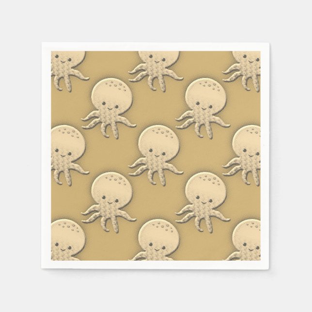 Vintager Stil Sepia Baby Octopus Muster Serviette (Vorderseite)