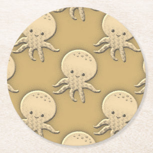Vintager Stil Sepia Baby Octopus Runder Pappuntersetzer