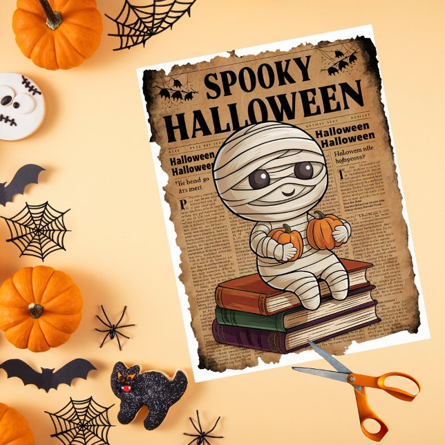 Vintager Stil Spooky Halloween Zeitungsmummy Seidenpapier (Von Creator hochgeladen)