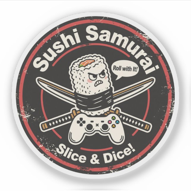 Vintager Stil Sushi Roll mit Controller & Katanas Aufkleber (Vorderseite)
