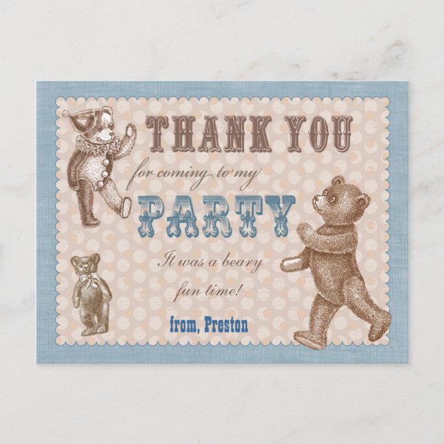 Vintager Stil Teddy Bear Danke Postcard Postkarte (Vorderseite)