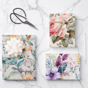 Vintager Stil Wasserfarben Muster Geschenk Geschenkpapier Set
