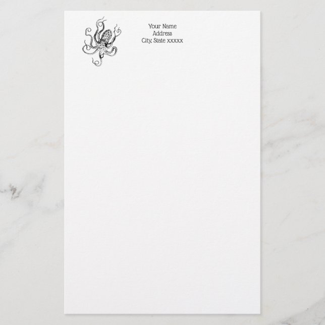 Vintager stilisierter Oktopus Zeichnend #1 Briefpapier (Vorderseite)