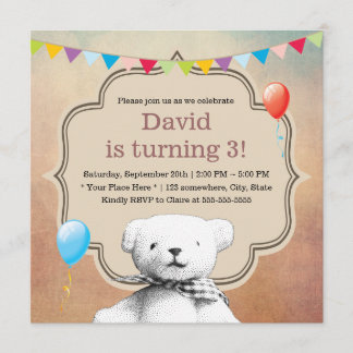 Vintager Stippel Teddy Bear Geburtstag Einladung