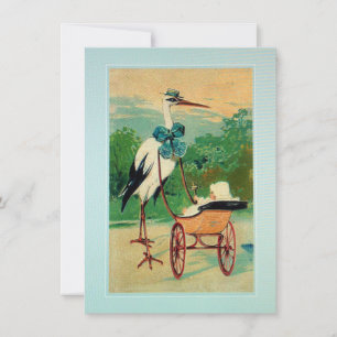 Vintager Storch, der die Geburt eines Kindes ankün Ankündigung
