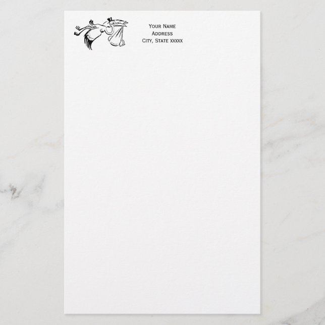 Vintager Storch für Baby #1 Briefpapier (Vorderseite)