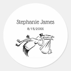 Vintager Storch für Baby #1 Runder Aufkleber