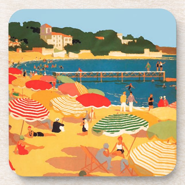 Vintager Strand an der Côte d'Azur Getränkeuntersetzer (Vorderseite)