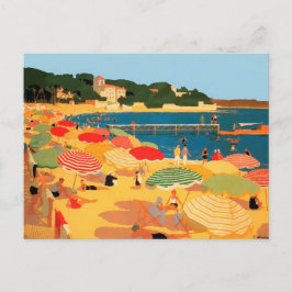 Vintager Strand an der Côte d'Azur Postkarte