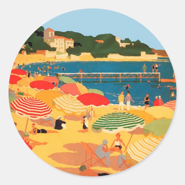 Vintager Strand an der Côte d'Azur Runder Aufkleber (Vorderseite)
