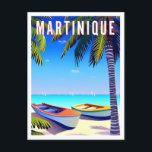 Vintager Strand von Martinique Postkarte<br><div class="desc">Vintag,  Retro,  Reisen,  modern,  Aquarell,  klassischer,  martinique Strand,  Martinique Boot,  Besuch martinique, </div>
