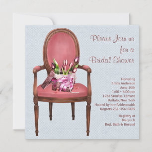 Vintager Stuhl Tulips Blaues Brautparty Einladung