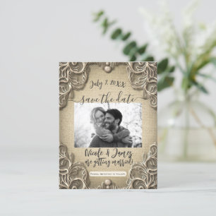 Vintager Südteil Burlap Lace Save the Date Einladung