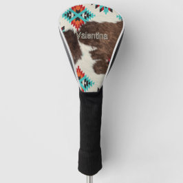 Vintager Südwestaztec türkis Cowhide Name Golf Headcover