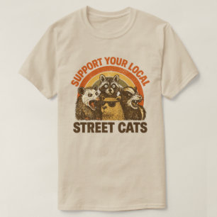 Vintager Support Lokale Straßenkatzen, Raccoon Pos T-Shirt