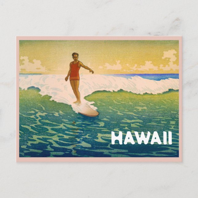 Vintager Surfer in der Hawaii Illustration Postkarte (Vorderseite)