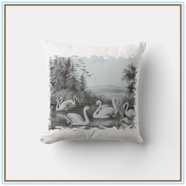 Vintager Swan Lake Blue Throw Kissen (Von Creator hochgeladen)