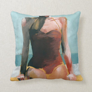 Vintager Swim - roter Badeanzug Kissen