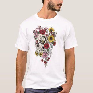 Vintager T - Shirt der Anatomie des Schädels Blume