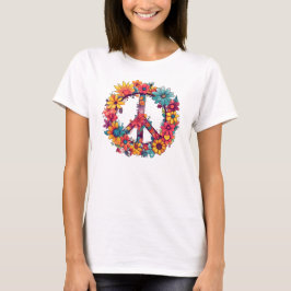 Vintager T - Shirt für Frieden und wilde Blume