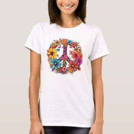 Vintager T - Shirt für Frieden und wilde Blume