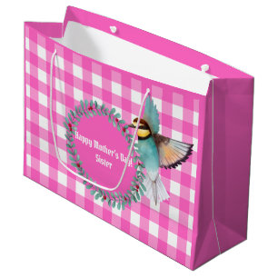 Vintager Tag der Rosa-Wasserfarben-Vogelschwesterm Große Geschenktüte