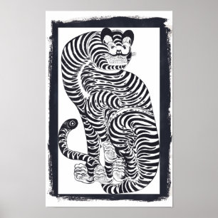 Vintager talismanischer Tiger im Schwarzen Rahmen  Poster