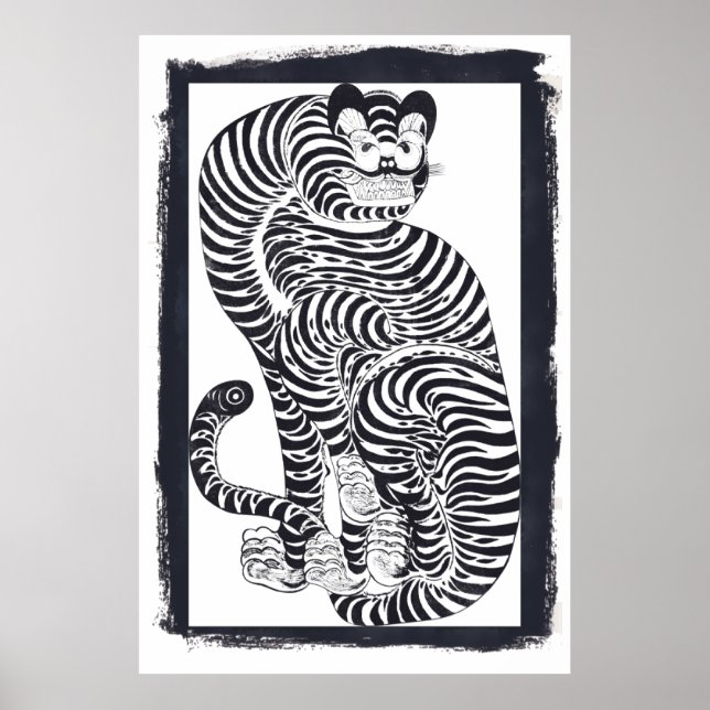Vintager talismanischer Tiger in Schwarz Poster (Vorne)