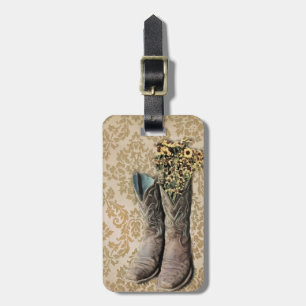 Vintager tan Damast-Western-Landcowboy Gepäckanhänger