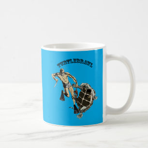 Vintager Taucher, der eine Schildkröte über einem Kaffeetasse