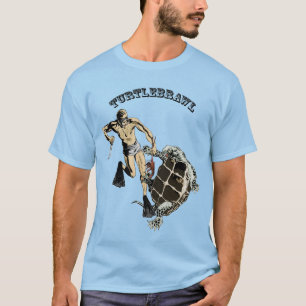 Vintager Taucher, der eine Schildkröte über einem  T-Shirt