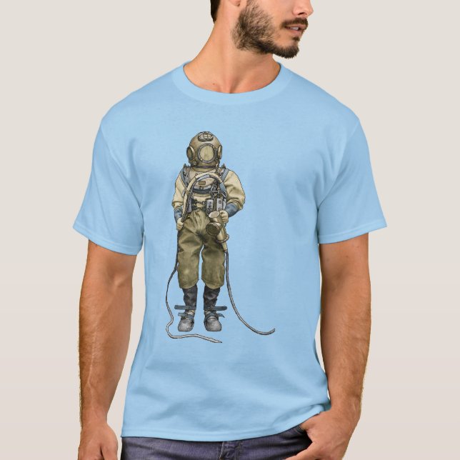 Vintager Taucher mit Tauchhelm und Tauchlicht T-Shirt (Vorderseite)