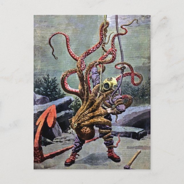 Vintager Taucherktopfkampf Postkarte (Vorderseite)