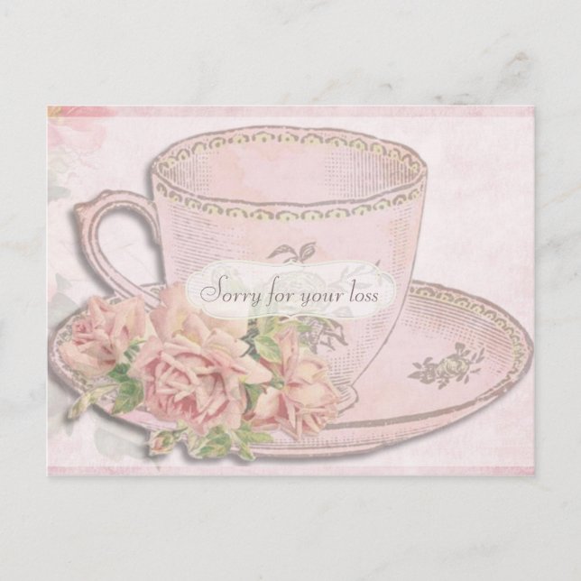 Vintager Tea Cup und Rose Beileid Postkarte (Vorderseite)