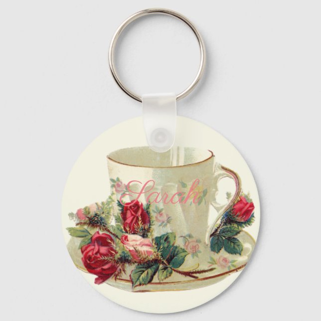 Vintager Teacup - personalisierter Keyring Schlüsselanhänger (Vorderseite)