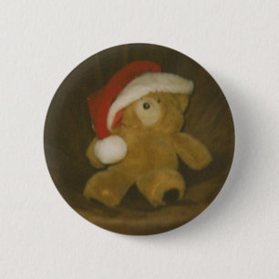 Vintager Teddybär mit Weihnachtsmannmütze Button