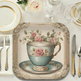 Vintager Tee Cup Blumenkohl Brautparty Party Pappteller