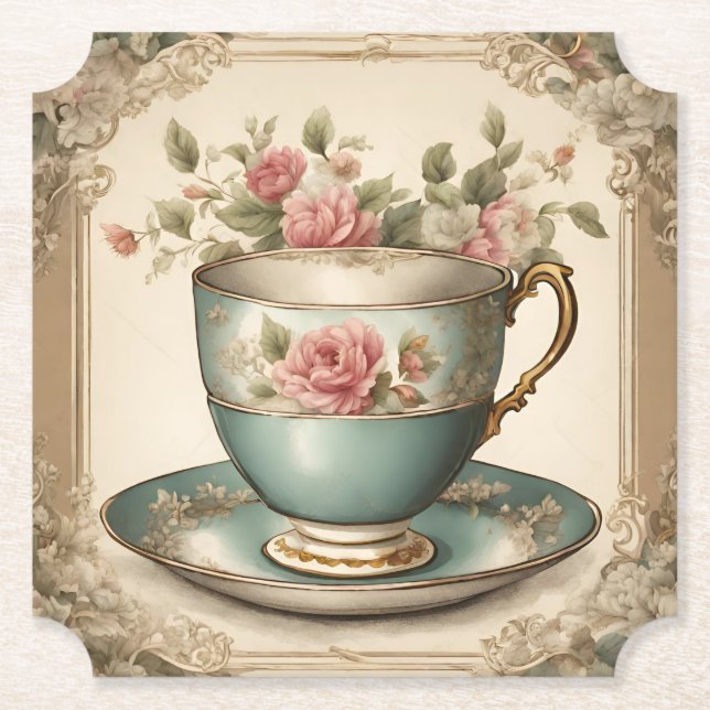Vintager Tee Cup Blumenkohl Brautparty Party Untersetzer (Vorderseite)