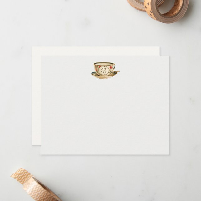 Vintager Teecup Mitteilungskarte (Vorderseite/Rückseite Beispiel)