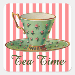 Vintager Teecup Quadratischer Aufkleber