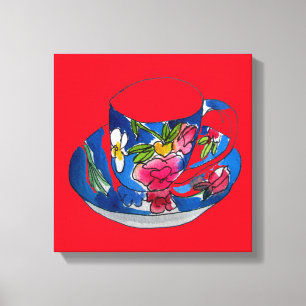 Vintager Teetasse Wasserfarbenkunst Leinwanddruck