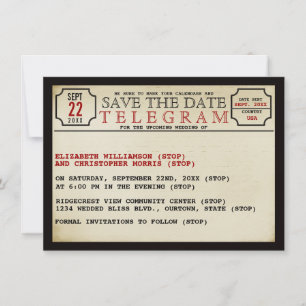 Vintager Telegrammstil Save the Date