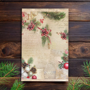 Vintager Text mit Weihnachtsbotanicals Decoupage Seidenpapier