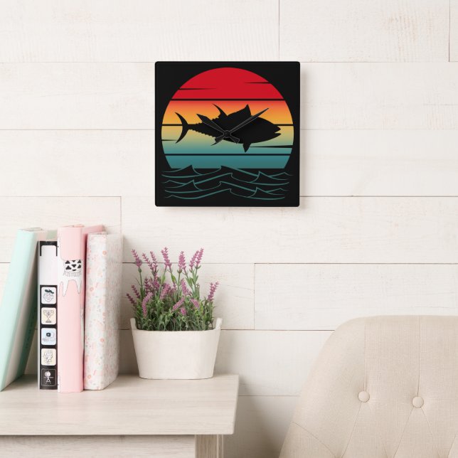 Vintager Thunfischfang Quadratische Wanduhr (Lesesaal)