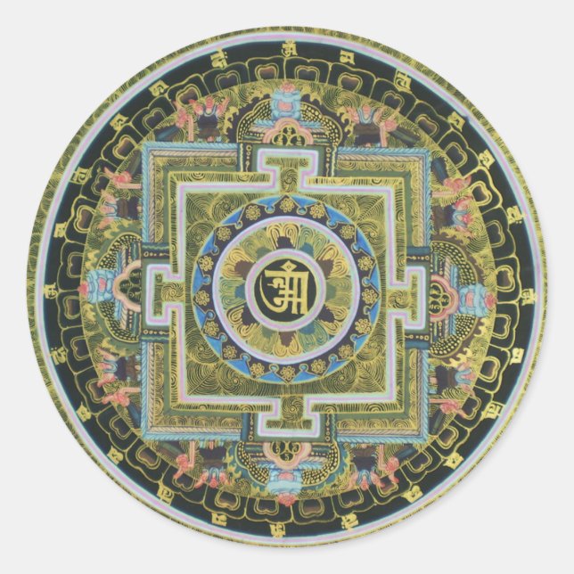 Vintager tibetischer tantrischer Buddhismus Mandal Runder Aufkleber (Vorderseite)